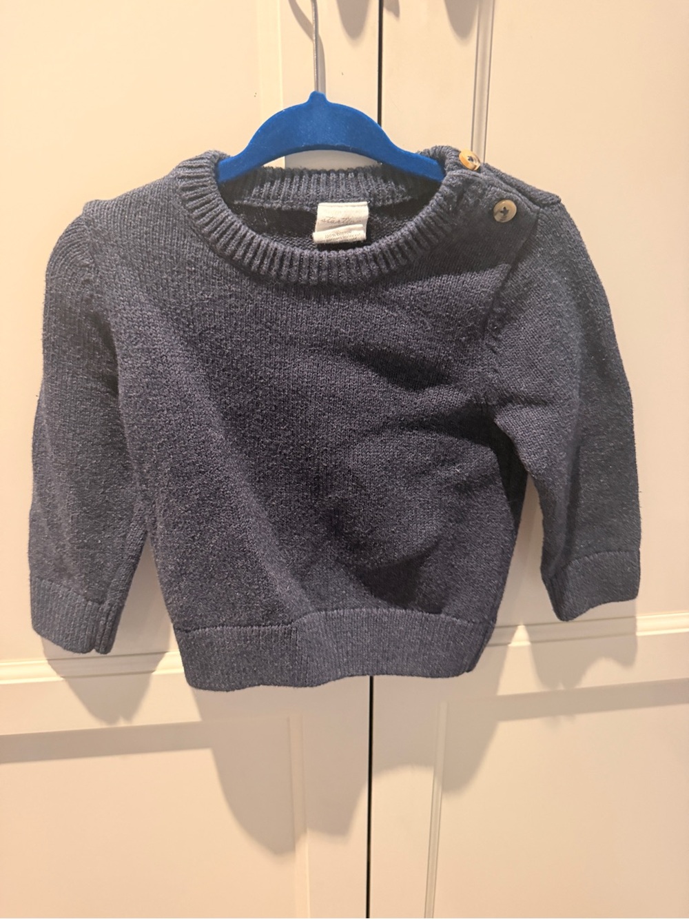 Starting Out Navy Crewneck Sweater with Shoulder Buttons